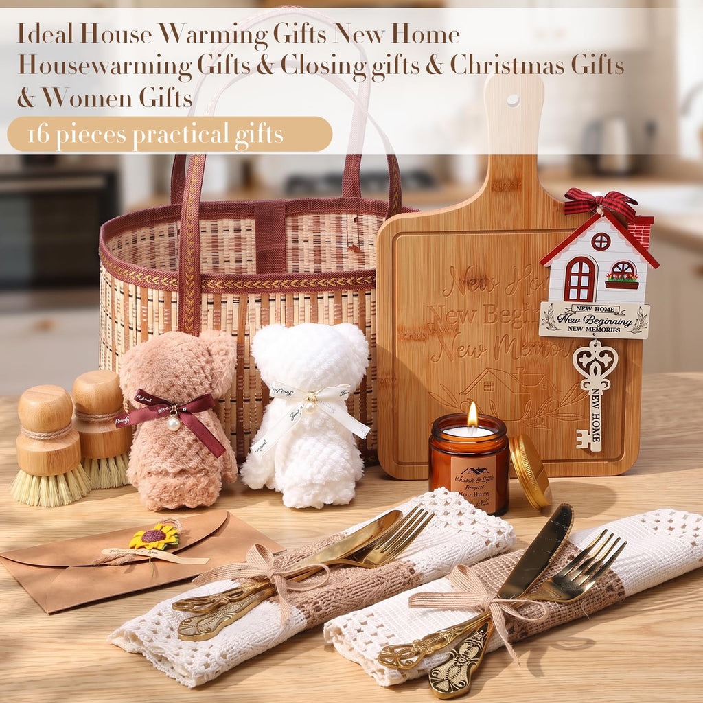 17 Pieces Housewarming Gifts Basket for New Home - Closing Gifts for Women Men Couple Welcome Moving in New House