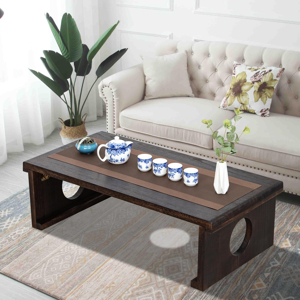 Foldable Japanese Coffee Table, Folding Japanese Floor Table, Natural Brown Coffee Table, Minimalist Tatami Table