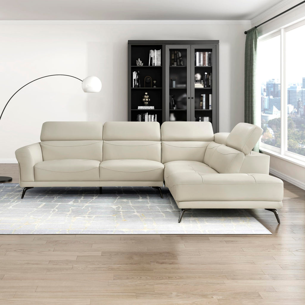 Leather Match L-Shaped Sectional Sofa, Right Chaise, Beige