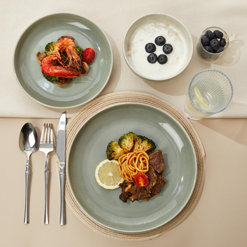 Ceramic Dinnerware Sets for 6, 18pcs Plates and Bowls Sets Dish Set