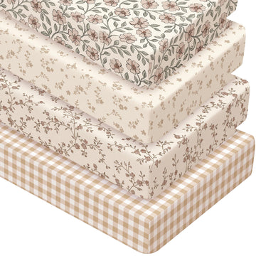 4 Pack Crib Sheets for Baby 52'' X 28" Brown Floral Crib Sheet