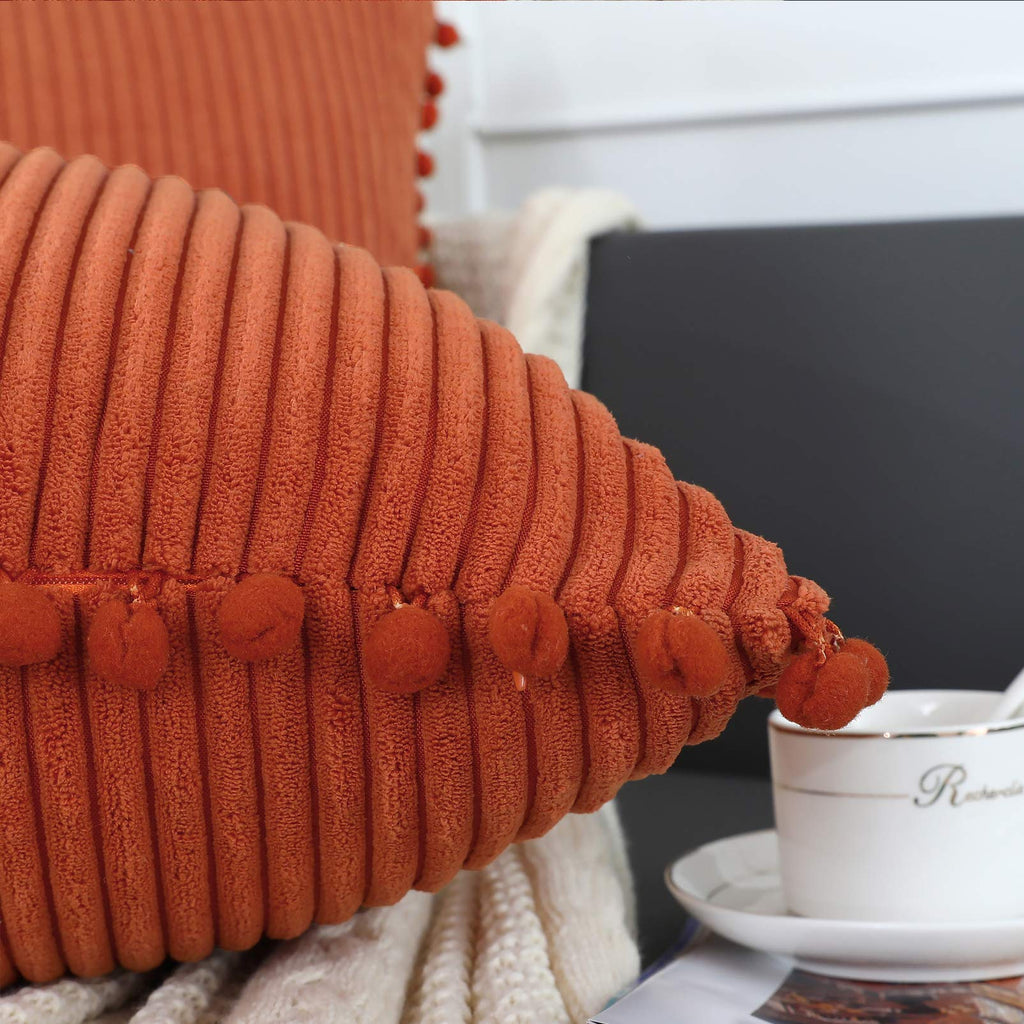 Burnt Orange Striped Corduroy Throw Pillow Covers 18x18 Pack of 2