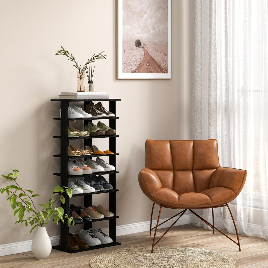 8-Tier Vertical Shoe Rack, Holds 14 Pairs, Black