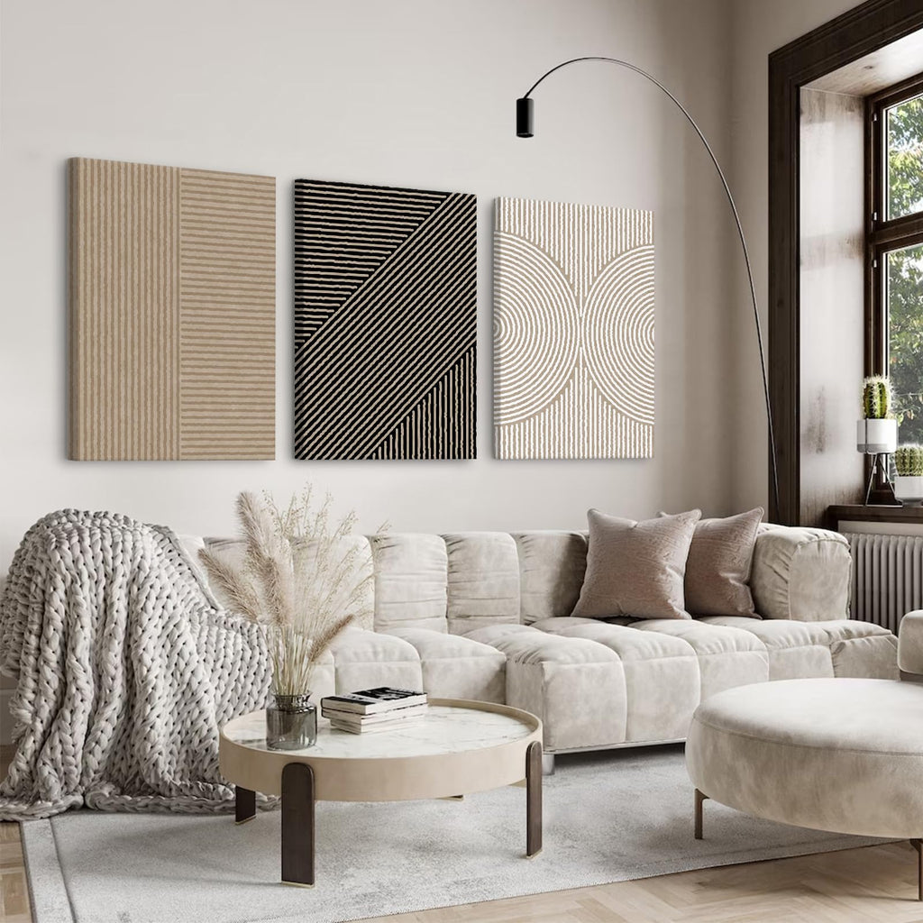 Boho Modern Wall Art Pictures Neutral Abstract Canvas Wall Decor Minimalist Line Wall Art Beige Brown Black Poster