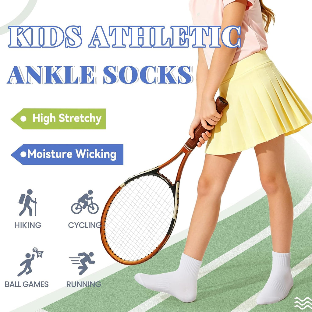 Kids Ankle Athletic Socks Boys Girls Youth Teen Quarter Cotton Sports Running Mini Crew Sock 6 Pairs