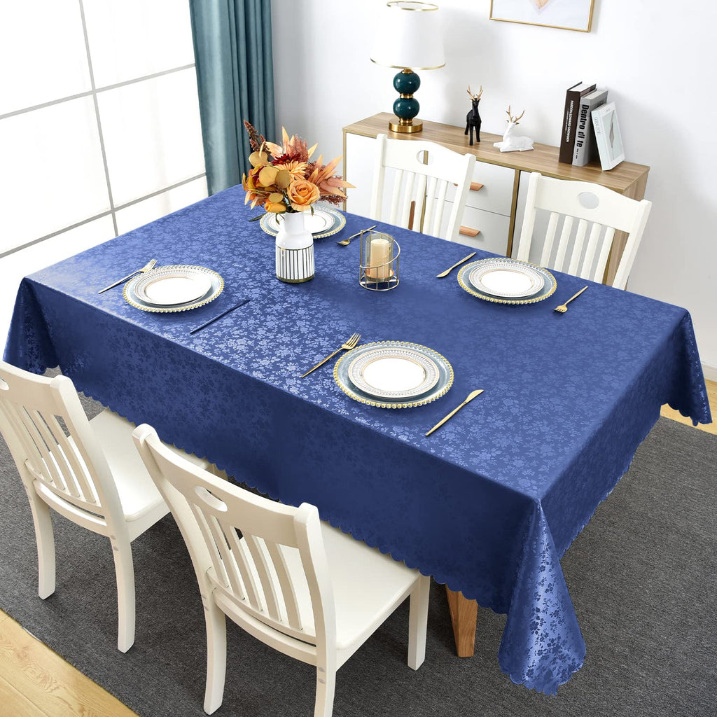 Waterproof Vinyl Tablecloth Rectangle, 52 x 70 Inch, Rose Navy
