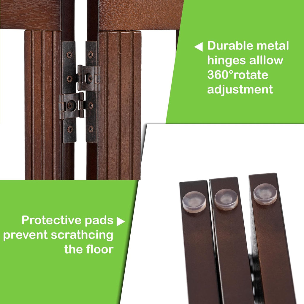 Wooden Freestanding Foldable Dog Gate, Stylish Modern, 28" Tall