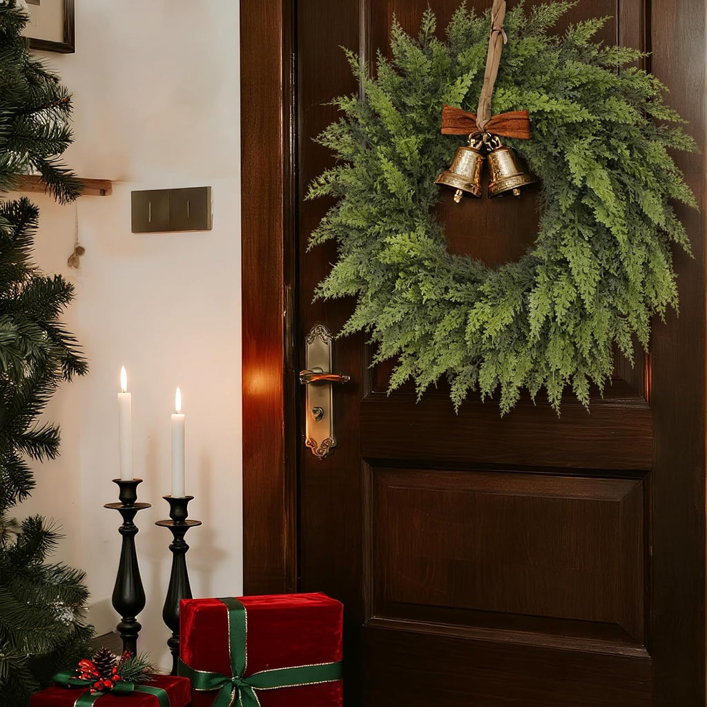 24" Lifelike Touch Artificial Christmas Cedar Wreath for Front Door Decor
