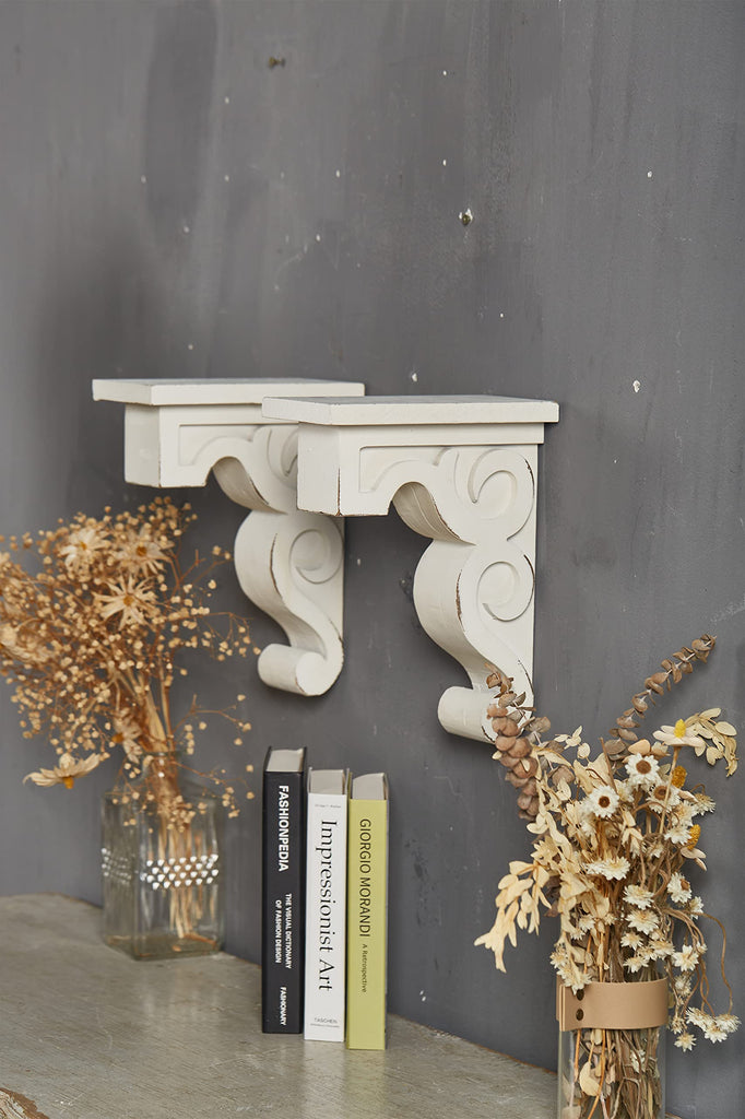 Rustic Wooden Corbels Set of 2, Handmade Distressed White
