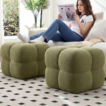 Square Pouf Ottomans Set of 2, Modern Vanity Chair