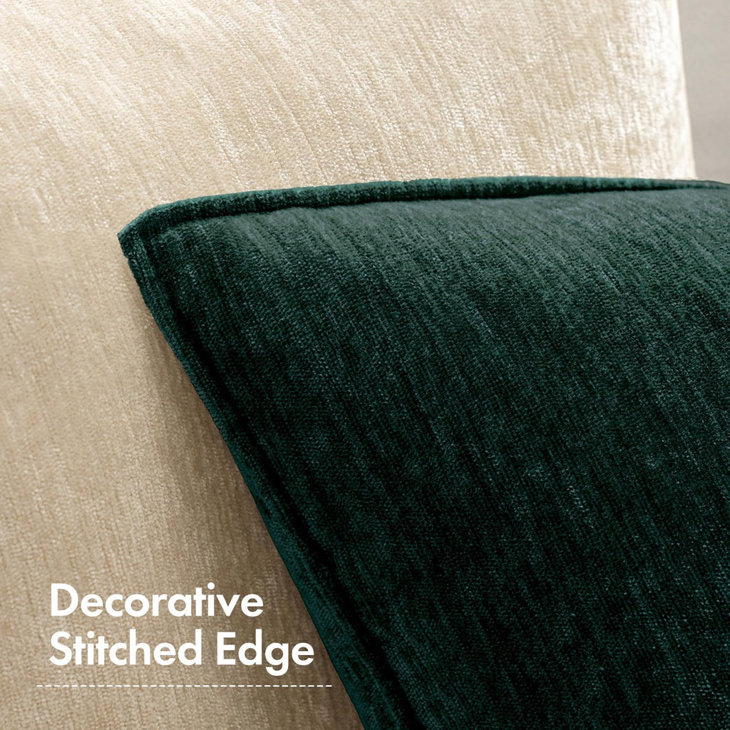 Chenille Couch Pillow Covers Christmas Living Room 18x18 Army Green - Set of 2