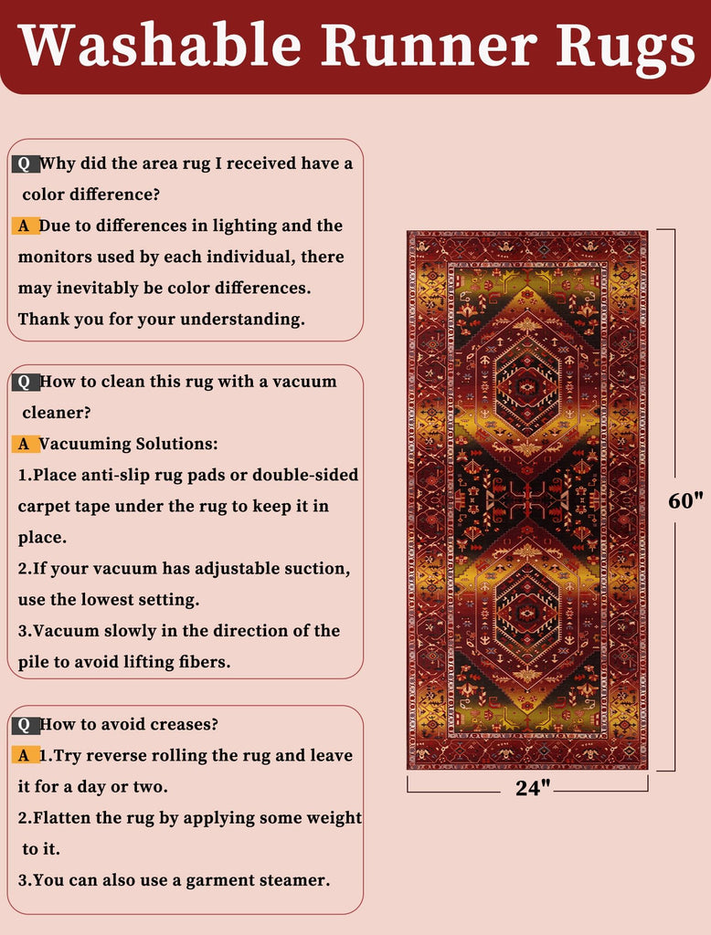 2x5 Washable Non Slip Boho Runner Rug