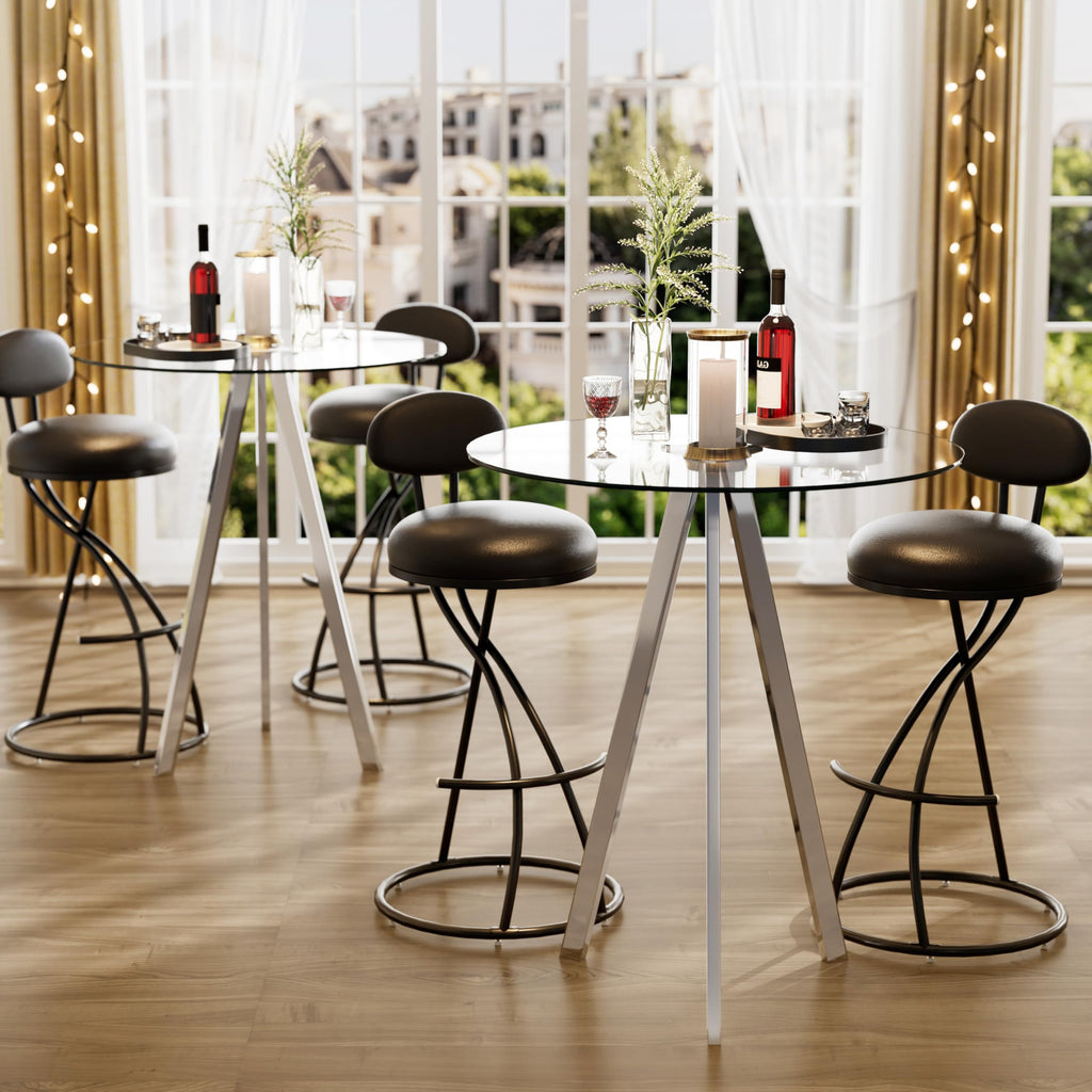 3 Pack Round Bar Table, 37.4" High Pub Table, 31" Small Cocktail Tables with Metal Base & Glass Top, for Small