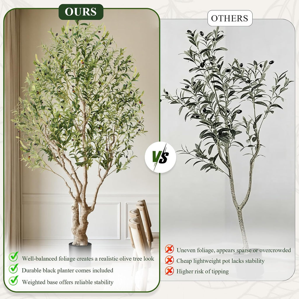 7ft Faux Olive Tree - Large Artificial Olive Tree with Realistic 1513 Leaves and 122 Olives - Lush and Elegant Fake
