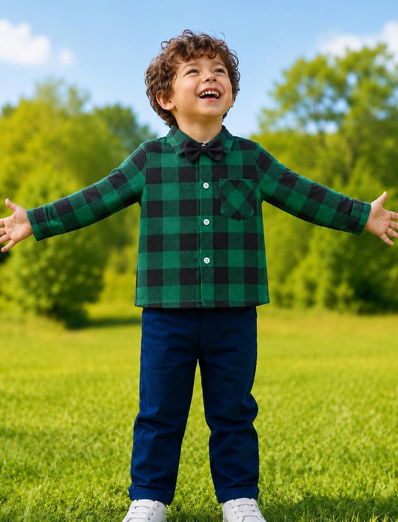 Boys Button Down Shirt Plaid Flannel Dress Shirt Long Sleeve