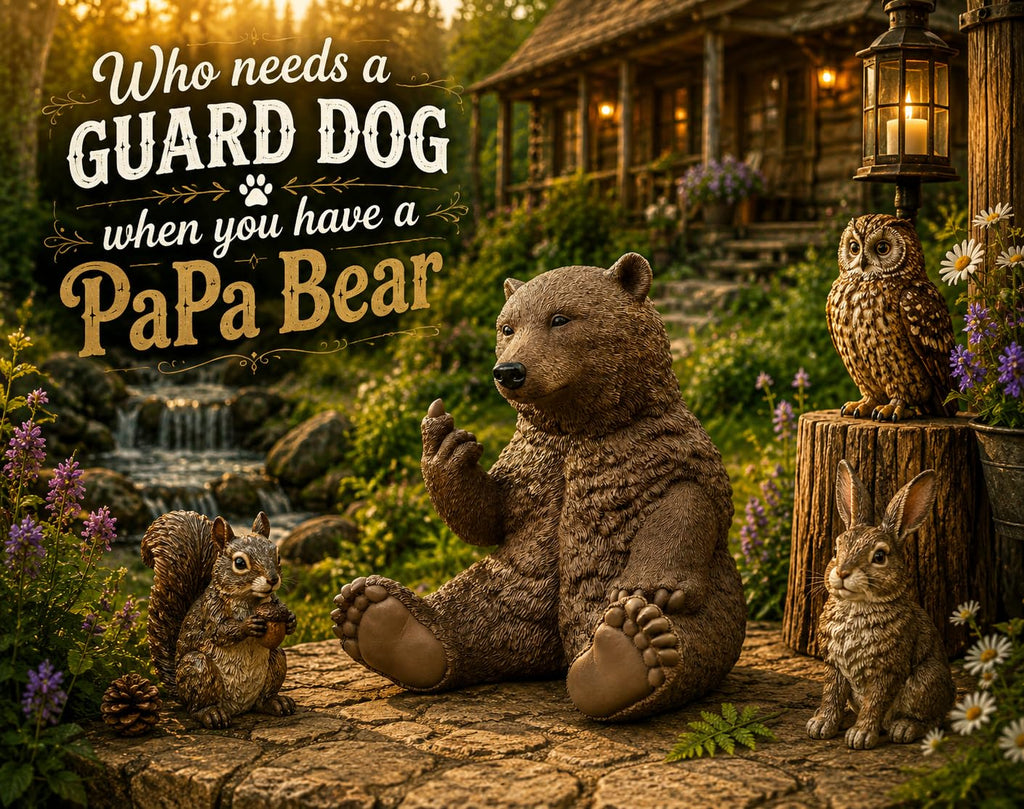 12" Hilarious Papa Bear Middle Finger Statue - Outdoor Decor