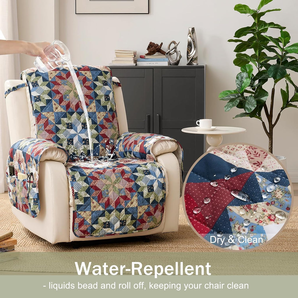 Patchwork Printed Recliner Chair Covers, Soft Quilted Lazy Boy Chair Covers, Pet Friendly Recliner Cover for Sofa