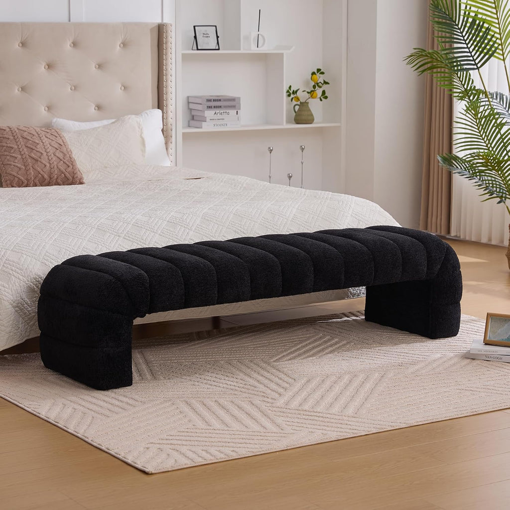 70" Upholstered Ottoman Bench, Modern Chenille Entryway Bench, Long Footstool, Queen Size Bed Bench for End of Bed