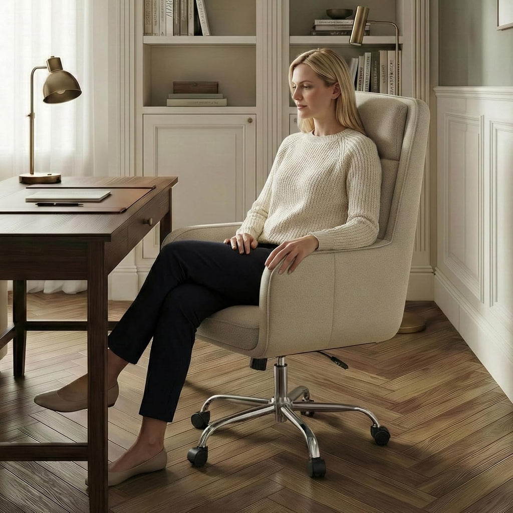Modern Executive High Back Home, Upholstered Desk Chair with Wheels, Vanity Chair with Head and Lumbar