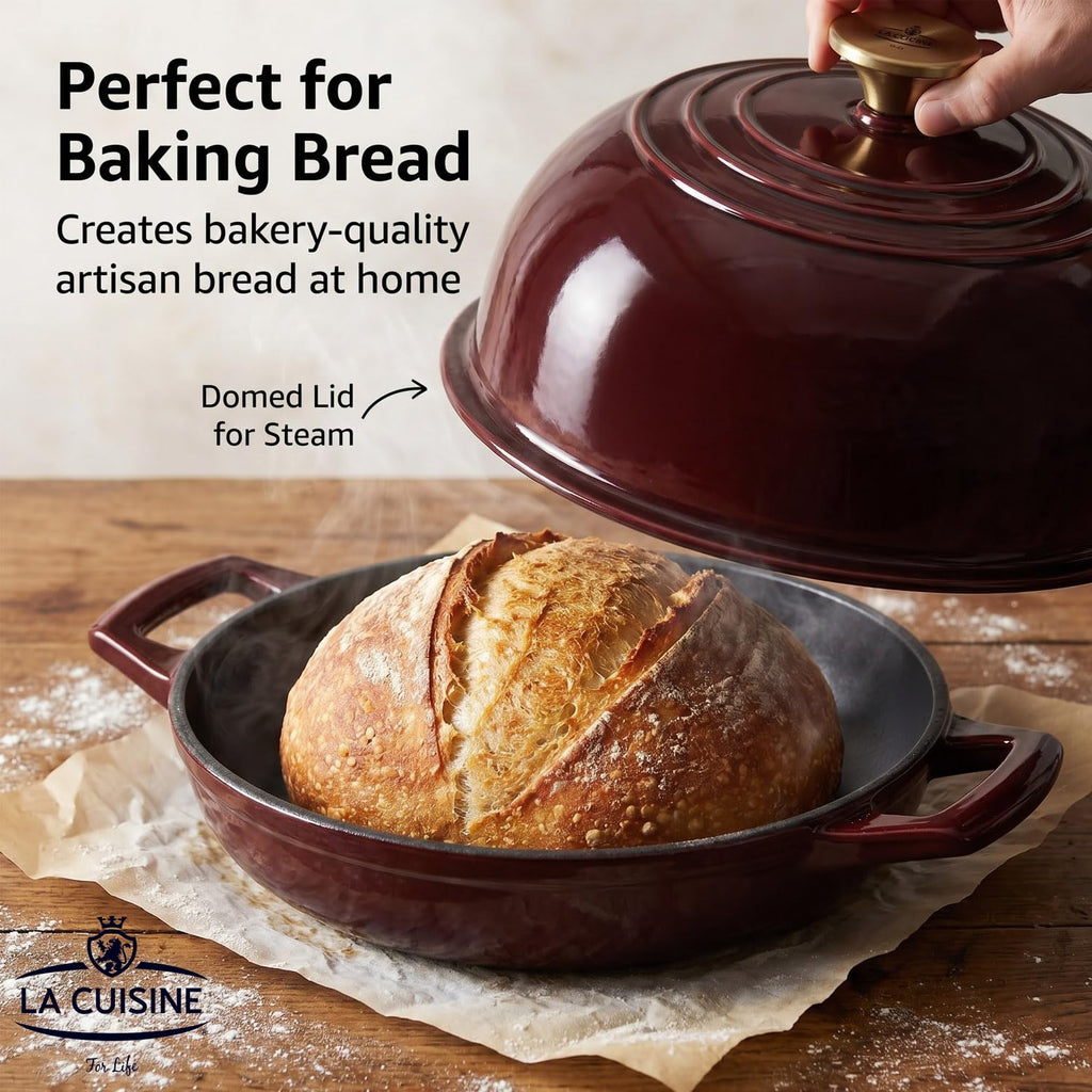 Enameled Cast Iron Round Bread Dutch Oven for Sourdough Crusty Bread & High‐Heat Baking. Oven-Safe 550°F/287°C