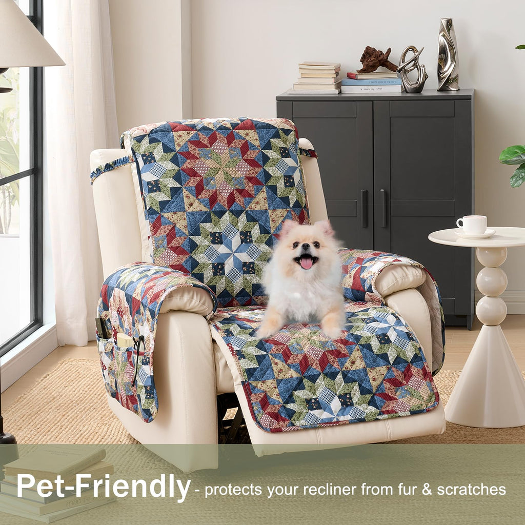 Patchwork Printed Recliner Chair Covers Large Size, Soft Quilted Lazy Boy Chair Covers, Recliner Covers for Dogs
