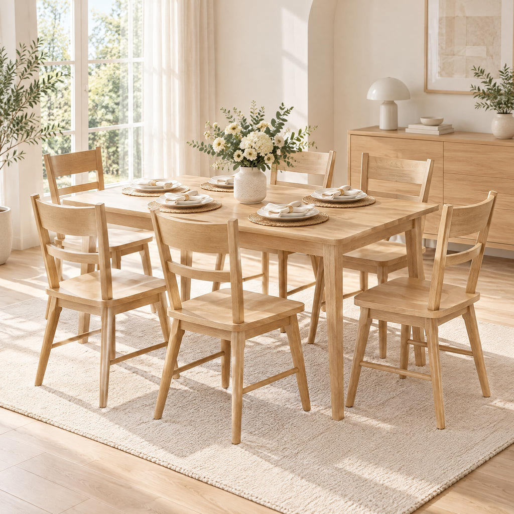 Oak Dining Chairs Set of 6, Farmhouse Wood Dining Chairs Ladder Back Kitchen Chairs, Windsor Dining Chairs, Oak