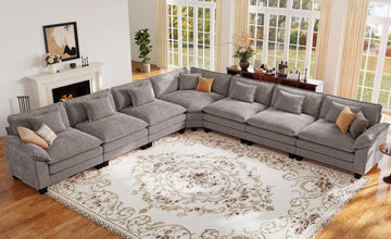 152" Oversized Modular Sectional Sofa with Corner, Comfy V-Shaped Cloud Couch, 7-Seater Chenille Deep Seat Modern