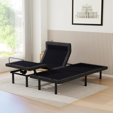 Split King Adjustable Bed Frame with Head and Foot Lift & Head-Pillow-Tilt, Electric Bed Base with Under-Bed LED