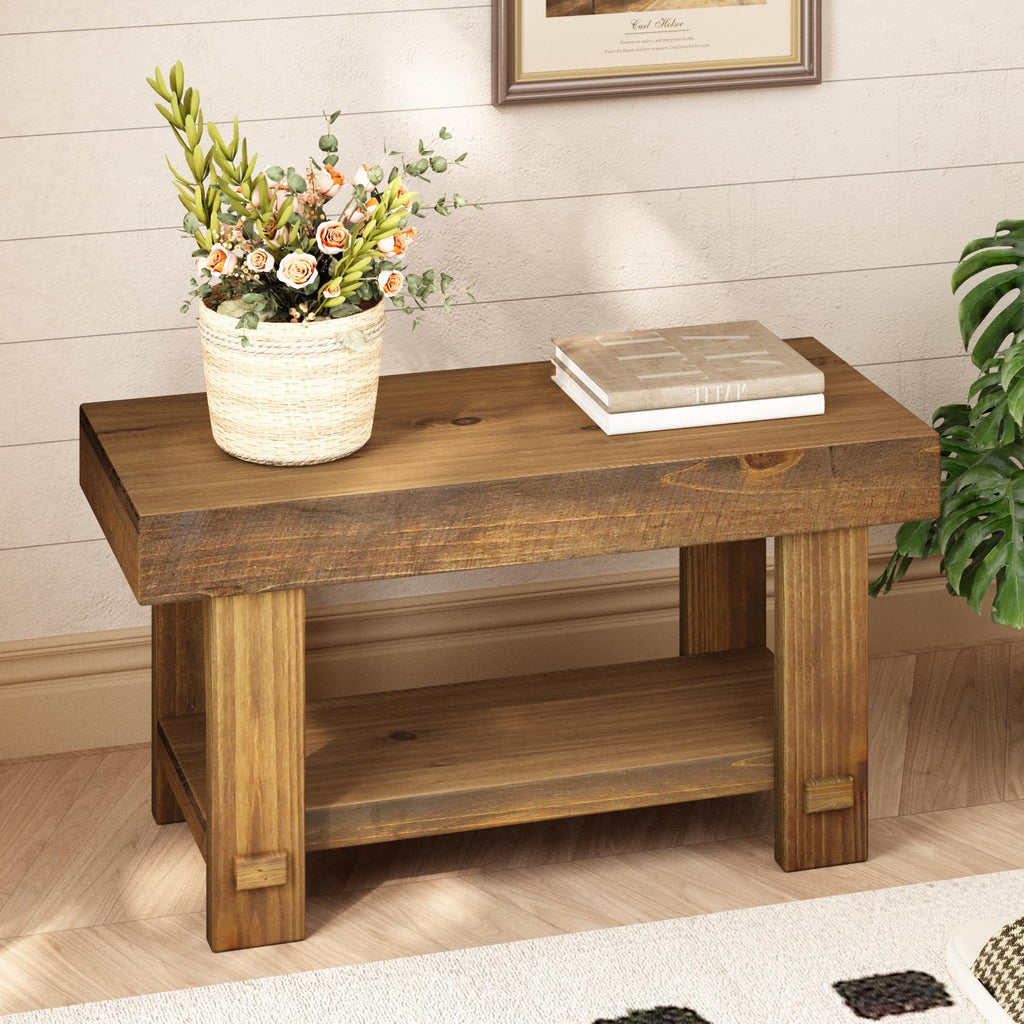 Solid Wood Entryway Bench - 31.5" Farmhouse Small Narrow Benches
