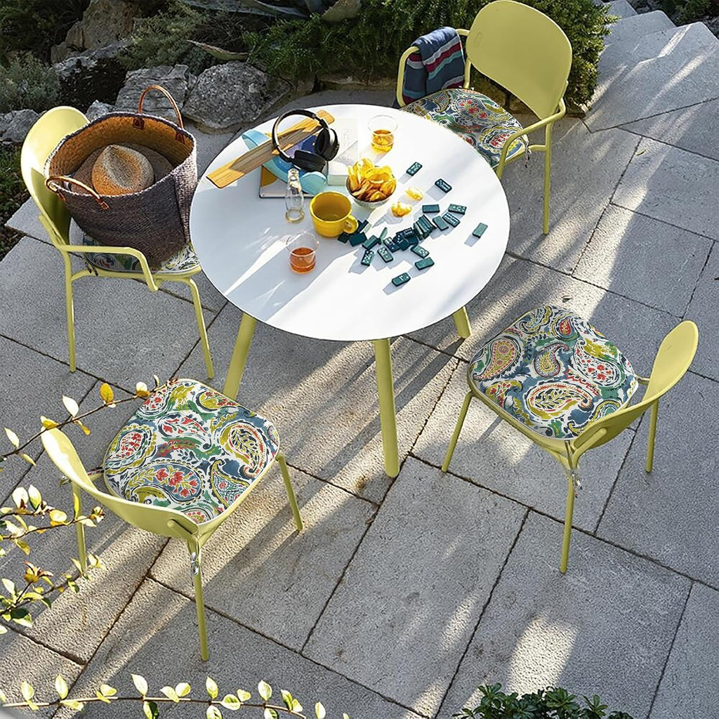 Outdoor Chair Cushions Set of 4, Patio Seat Cushions D16xW17 with Ties, Water Repellent Chair Pads Furniture Garden