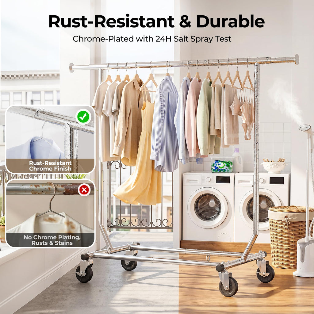 Clothes Rack Rolling Clothing Racks with Wheels Collapsible