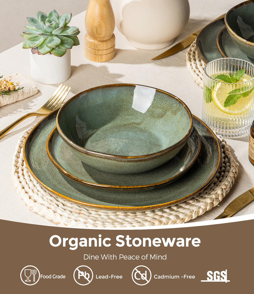 Stoneware Dinnerware Sets for 6, 18 Piece Rustic Plates and Bowls Set