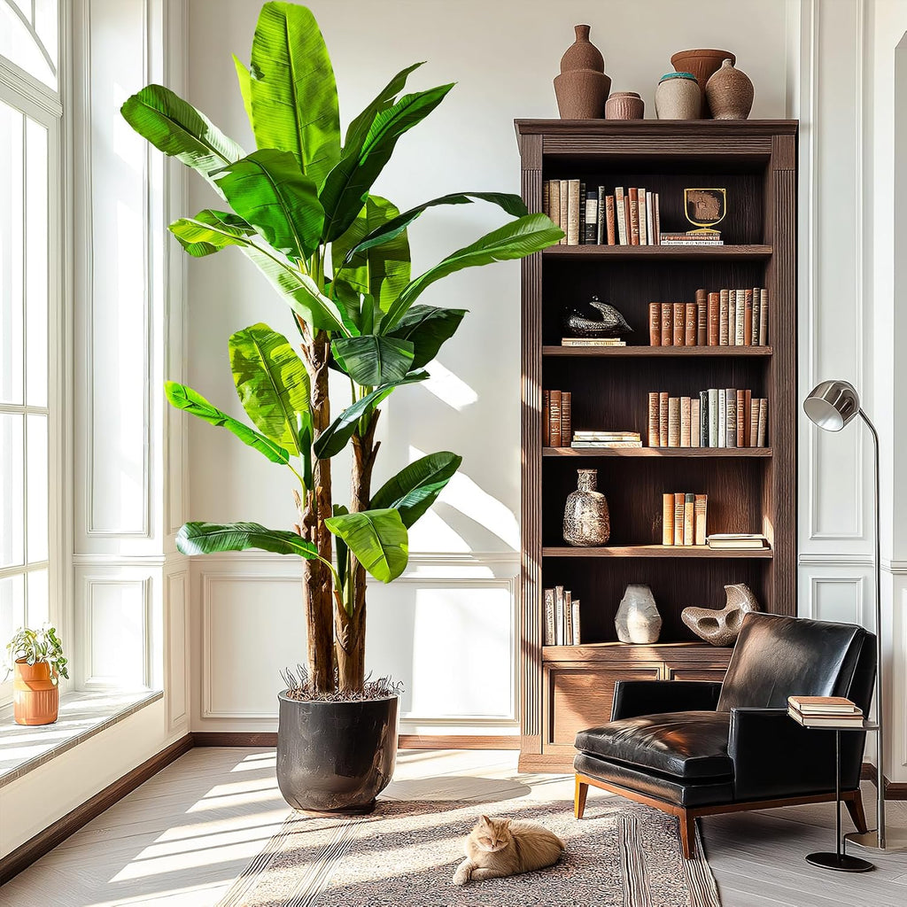 Banana Tree 8.2ft, Faux Tropical Palm Tree Plant with Realistic Leaves, Low Maintenance Indoor Outdoor Decor Porch