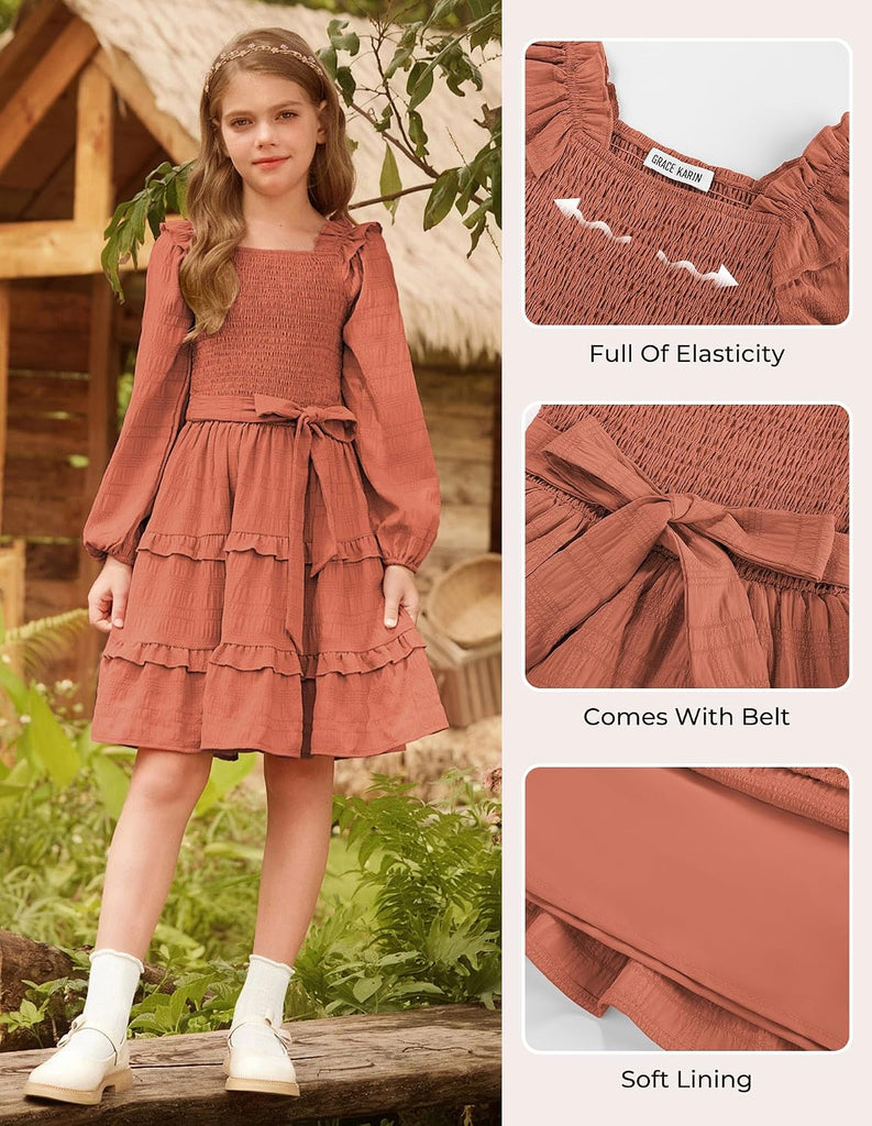 Girls Fall Long Sleeves Casual Christmas Party Festive Dresses