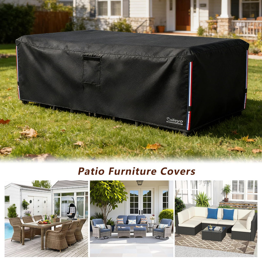 Patio Furniture Covers Waterproof, 600D Heavy Duty Patio Cover for 6/7/8 PCS Sets Sectional Sofa Couch Dining Rocking