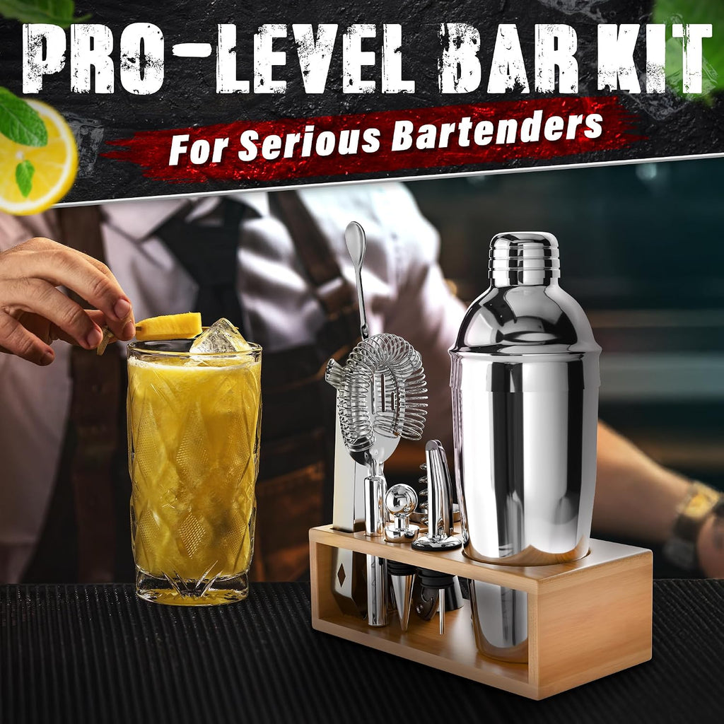 10-Piece Stainless Steel Bar Tools & Cocktail Shaker Set with Stand