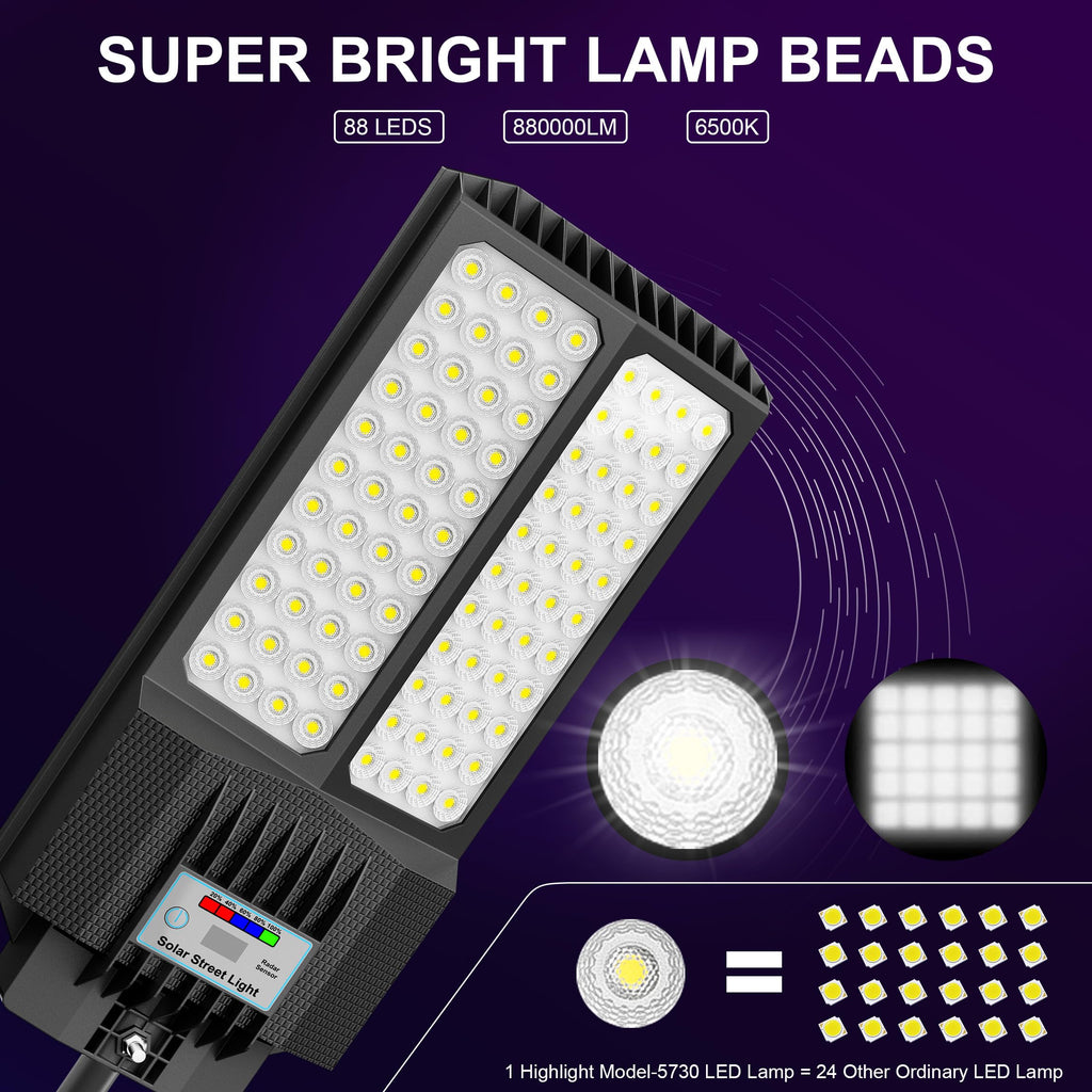 Solar Street Lights Outdoor, Solar Parking Lot Lights Commercial Street Light Dusk to Dawn, 7000K LED Security Flood
