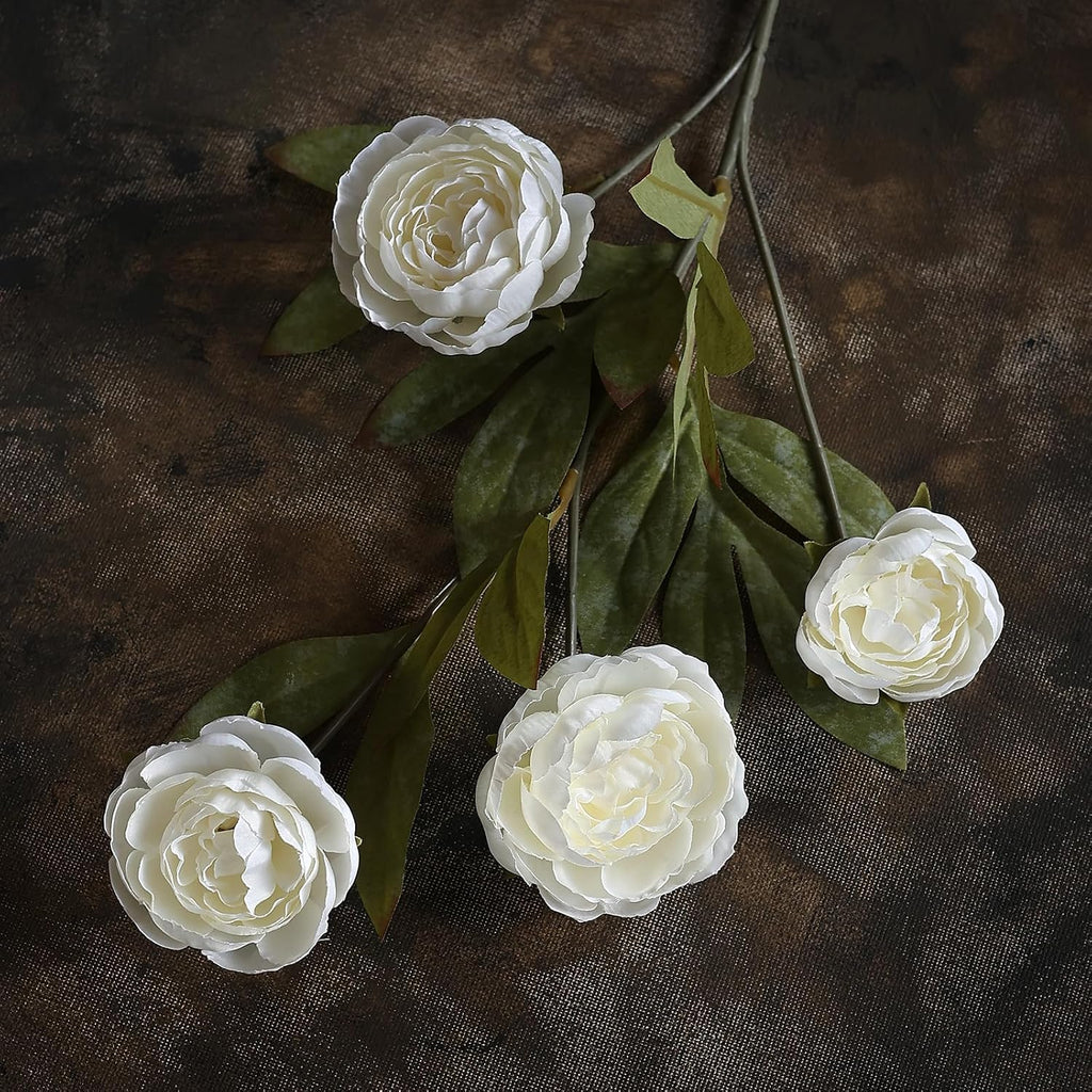 27" Artificial Silk Peony Flower Branches for Vase Home Decor(Cream) - Set of 6