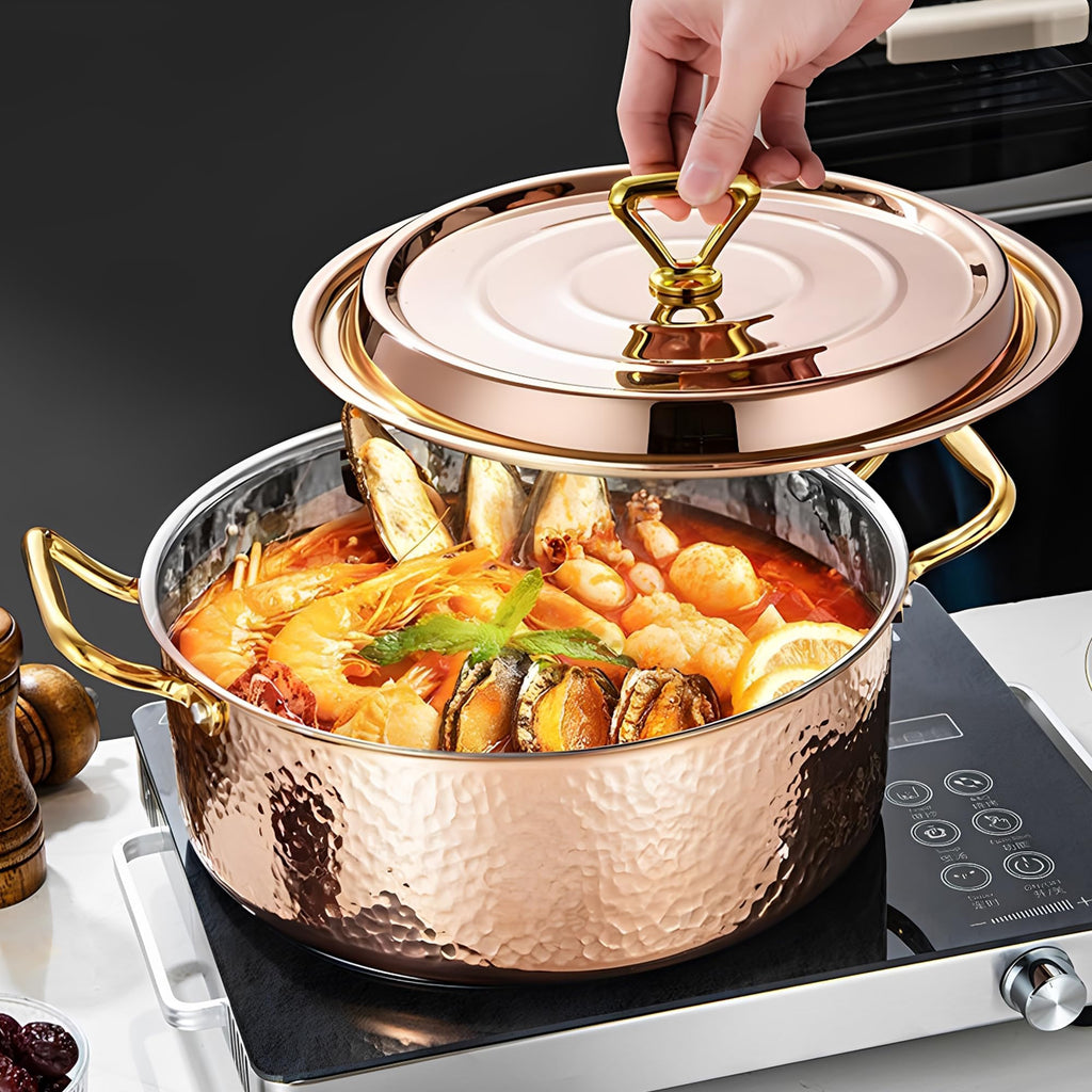4.2QT Hammered Stock Pot with Lid, Copper Cooking Pot