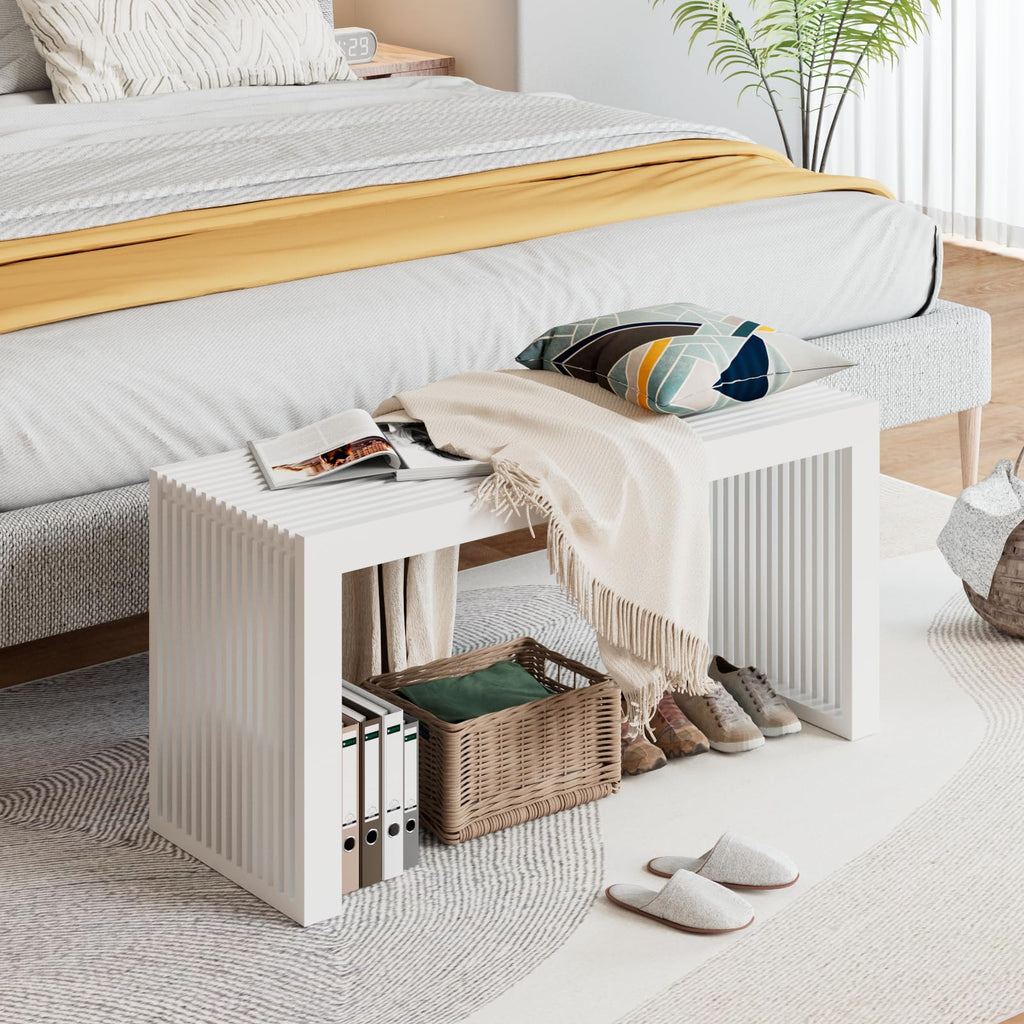 Bamboo Dining Bench 35" Indoor Wooden Shoe Benches White