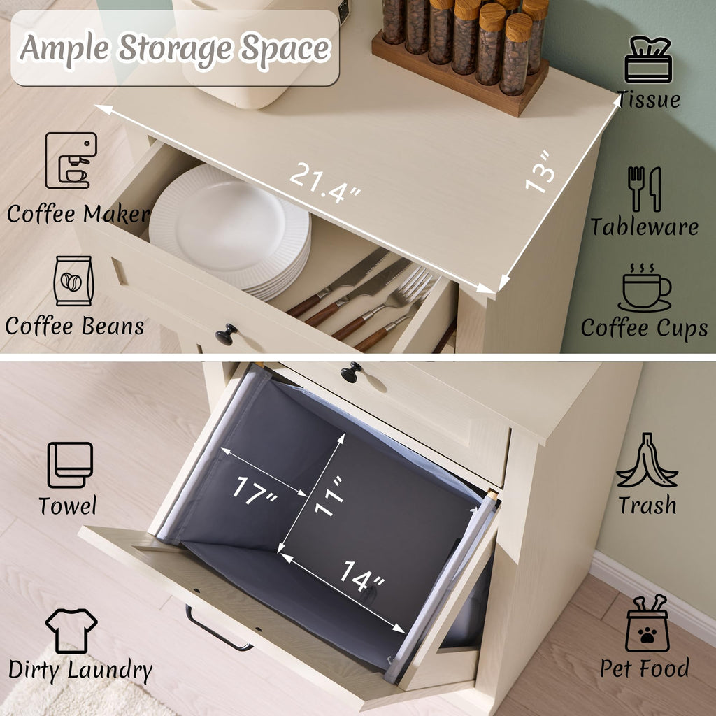 Tilt Out Laundry Hamper Cabinet, Trash Can Cabinet, Cream