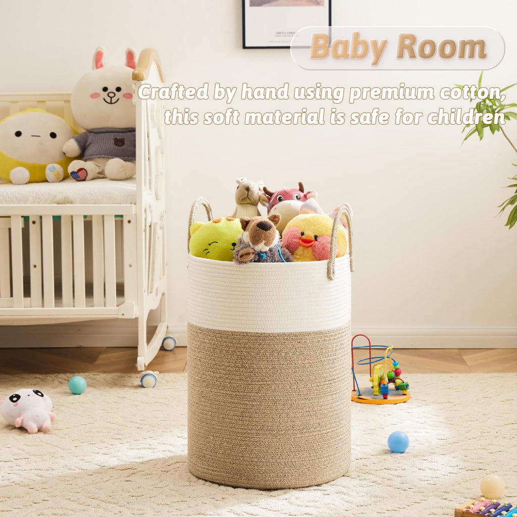 Laundry Basket,Woven Cotton Rope Laundry Hamper,60L for Decor Storage of Dirty Clothes,Toys and Blankets ,Baby Room