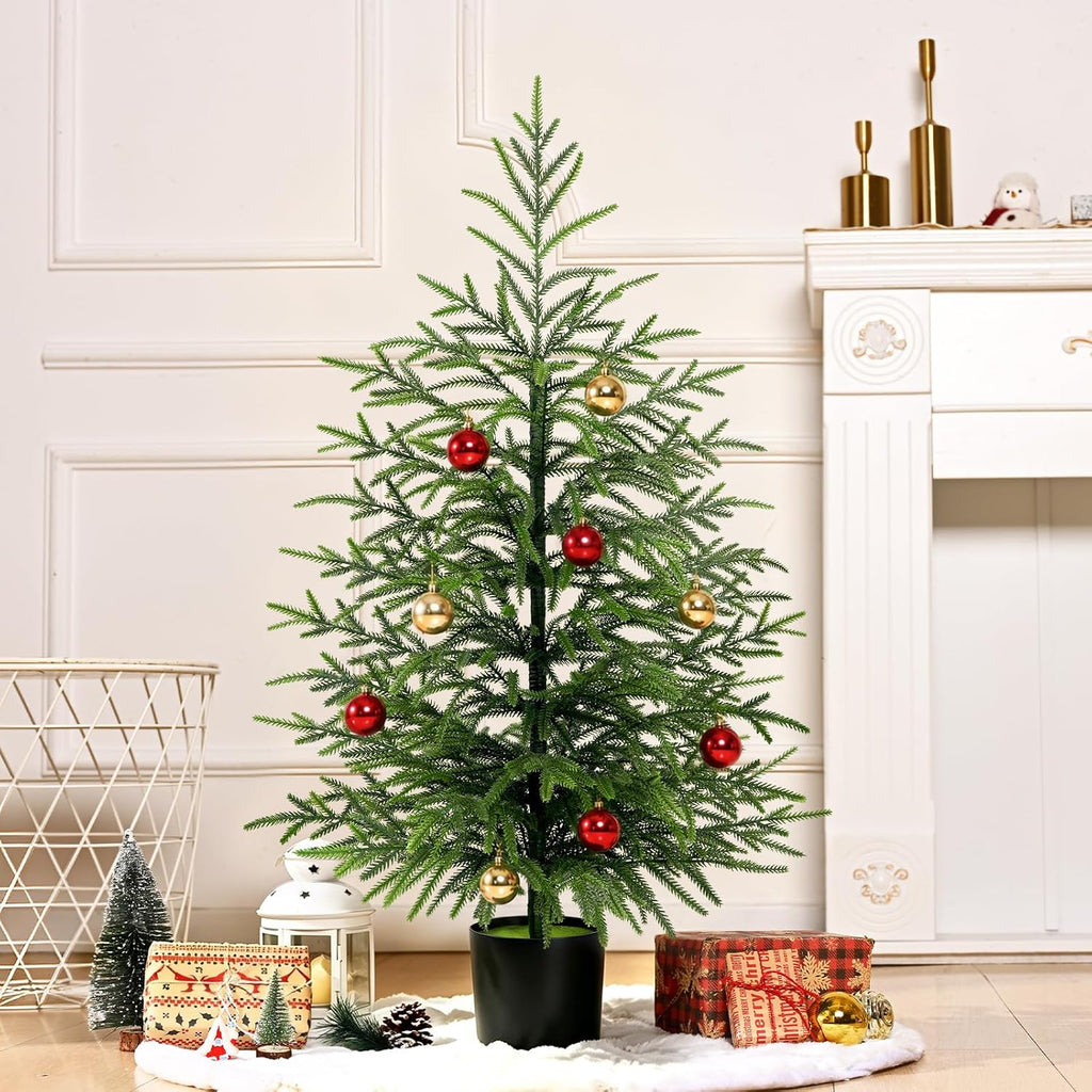 3 Ft Real Touch Christmas Tree with Lights, Realistic Norfolk Pine Tree