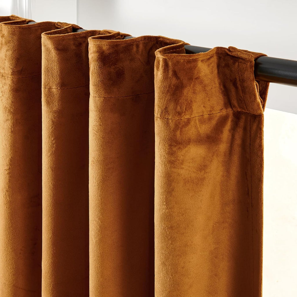 Gold Brown Blackout Velvet Curtains 84 Inch Long Thermal Insulated Room Darkening Curtain Drapes Luxury Back Tab