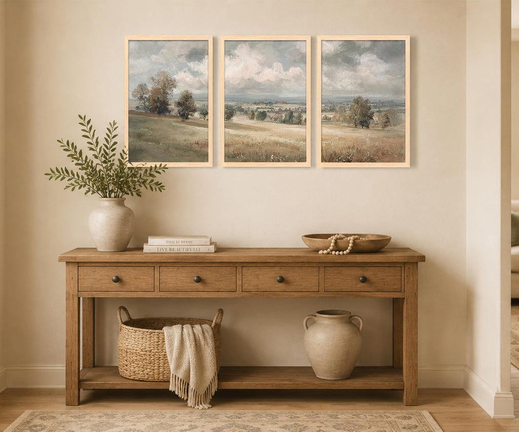 Framed Neutral Landscape Wall Art Set of 3, Farmhouse Prints