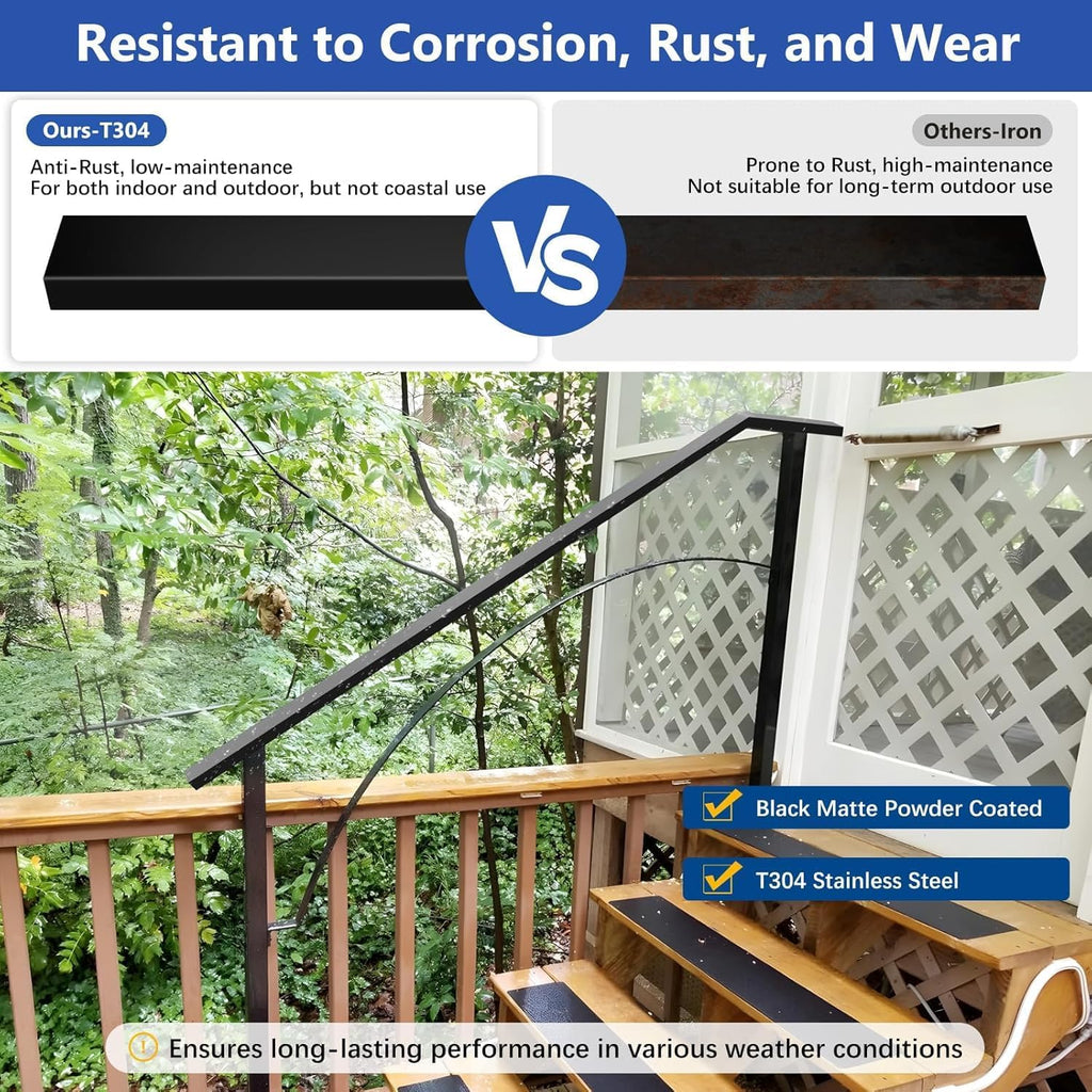6FT Modular Stainless Steel Black Handrail, 2.36" W x 1.18" H
