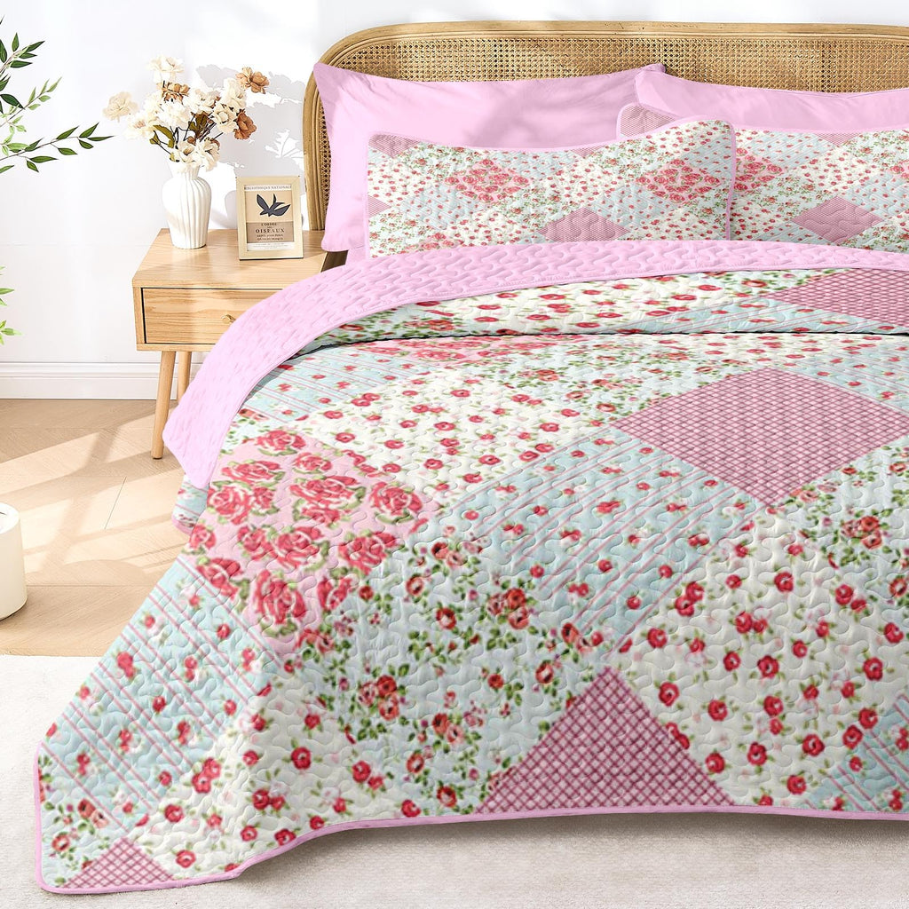 Quilt Set, 2 Pieces Pink Floral Bedding, Bedspread