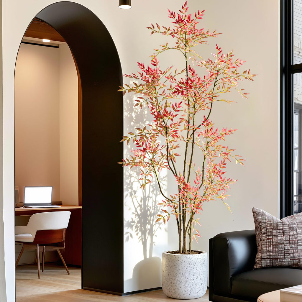 7.2ft Faux Bamboo Tree Artificial Nandina Tree Artificial Indoor Plants Realistic Fake Potted Tree with 800+ Leaves