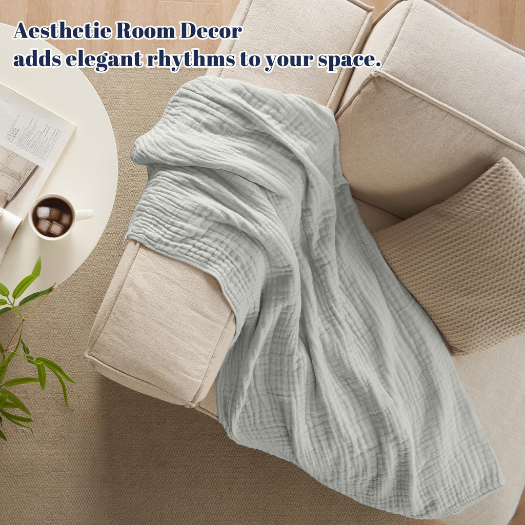 Cooling Muslin Throw XL Blanket 50"x70", 6-Layer Lightweight Gauze Blanket Made from 35% Rayon Derived from Bamboo &
