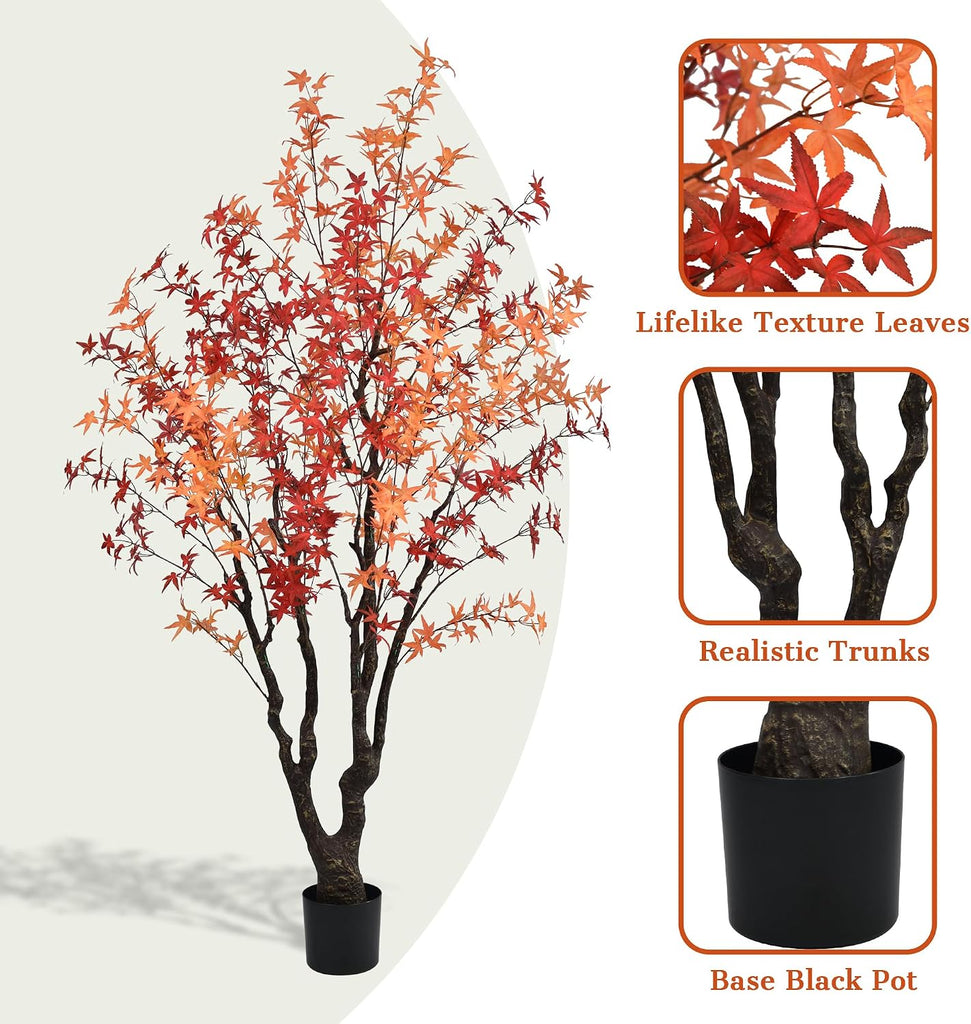 7FT Artificial Maple Tree, Realistic Fall Maple Leaves Fake Tree with Sturdy Base, Lifelike Faux Autumn Maple Plant